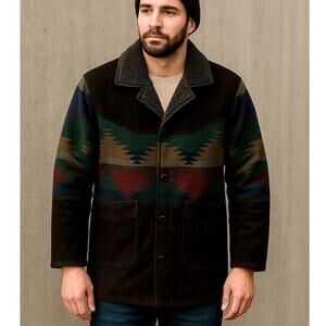 Scully M Vintage Southwestern Jacket Suede & Wool Aztec Western Coat Sherpa 40